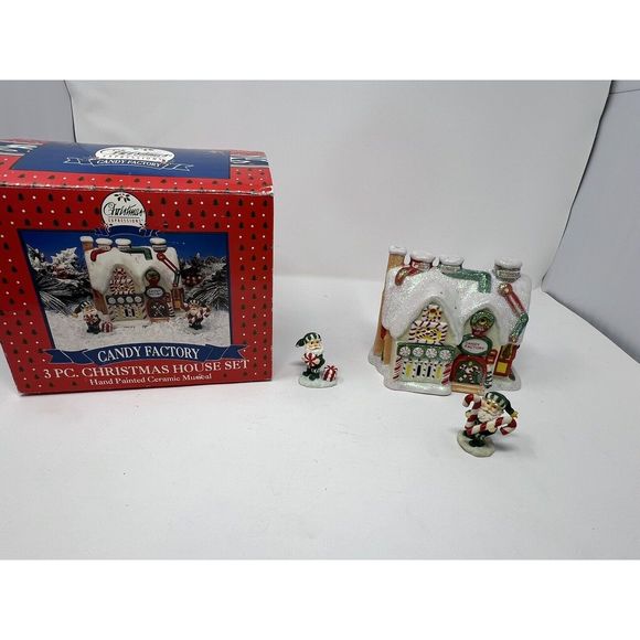 Christmas Expressions Hand Painted Ceramic Musical Village House Set Of THREE - Picture 7 of 16